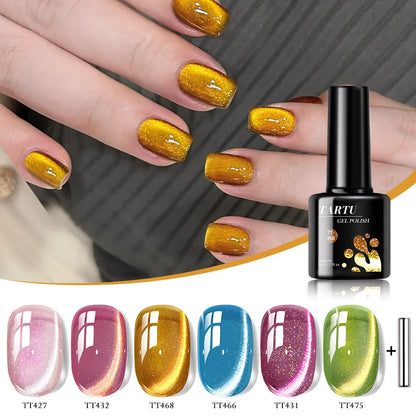 TARTU 6pcs 8ml Nude Pink Red Blue Green Brown Black Cat Eye Nail Gel Set, 6 Colors Semi-permanent Gel Polish Kit, Soak Off Uñas