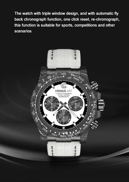CRONUSART Men Chronograph Watch Pilot 40mm Automatic Mechanical Wristwatch Carbon Fiber Case Luminous Sapphire Mirror