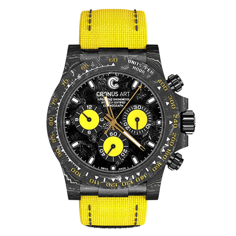 CRONUSART Men Chronograph Watch Pilot 40mm Automatic Mechanical Wristwatch Carbon Fiber Case Luminous Sapphire Mirror