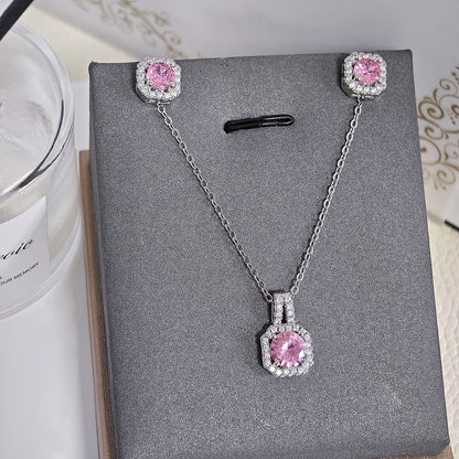 2024 New Trendy Pink Color Earrings and Necklace Pendant Set for Women Anniversary Gift Jewelry Wholesale X1104-E1104