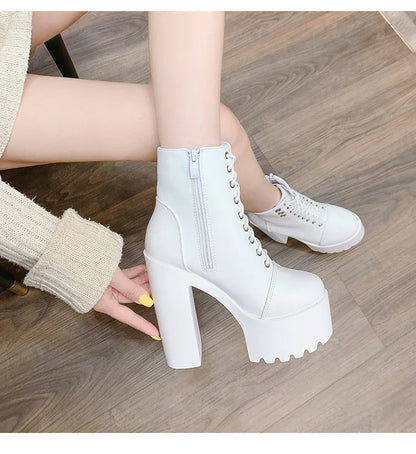 Female Boots Boots For Women Autumn Platform White Black Chunky Super High Heels Ankle High Quality Shoes Woman 2023 Brand New
