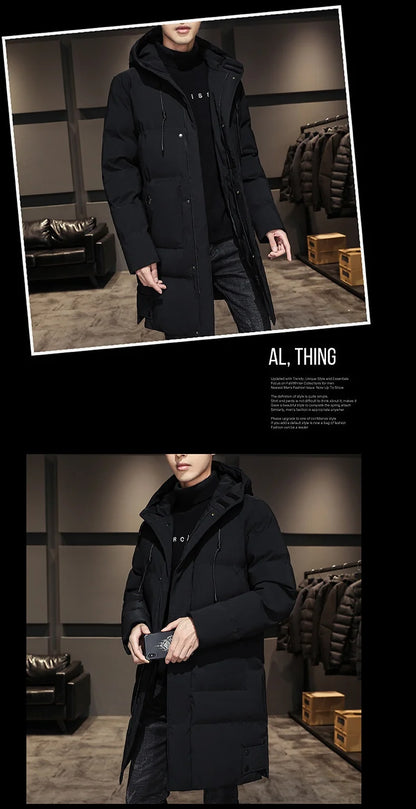 Cotton jacket men's winter thick medium long style men's decoration body trend business cotton jacket men's coat
