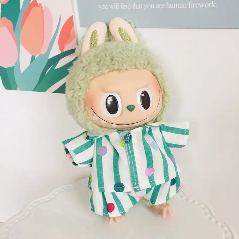 For 15/17cm 3.0 labubu doll cothes Swimsuit Beach skirt beach striped floral shirt shorts For ropa labubu outfit Decorations