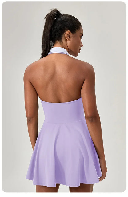 Summer Dress Vest Deep V Hanging Neck Sexy Dress for Women Contrasting Color Lapel Golf Skirt Outdoor Sports Gym Running