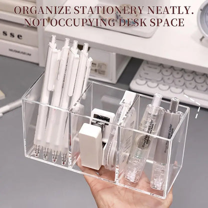 Transparent Acrylic Storage Box 3 Grid Makeup Box Desktop Organizer Makeup Brush Lipstick Rack Stationery Pen Storage Case
