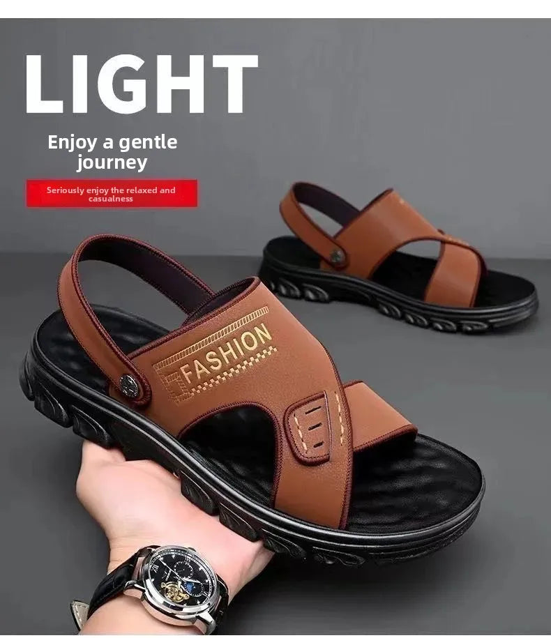 Men's Summer Thickened Anti-slip Wear-resistant Breathable Beach Sandals Driving Beachside Slip-On PVC Material Adult Footwear