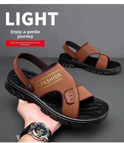 Men's Summer Thickened Anti-slip Wear-resistant Breathable Beach Sandals Driving Beachside Slip-On PVC Material Adult Footwear