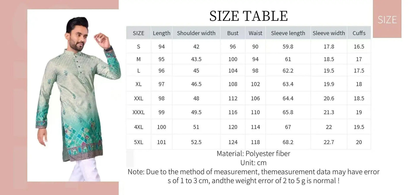 Men digital printed kurta vardha regular fit Mandarin collar long suitable All Occasions such wedding Hari Raya Aidilfitri.