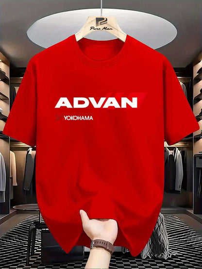 100% cotton men's casual loose T-shirt breathable and fashionable letter pattern printed short sleeved round neck top