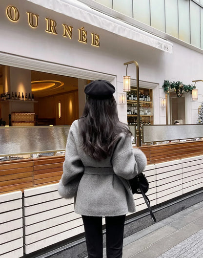 Hot sale high-end warmth comfortable and stylish double-sided straps for women  Not pure wool removable cuffs plush short jacket