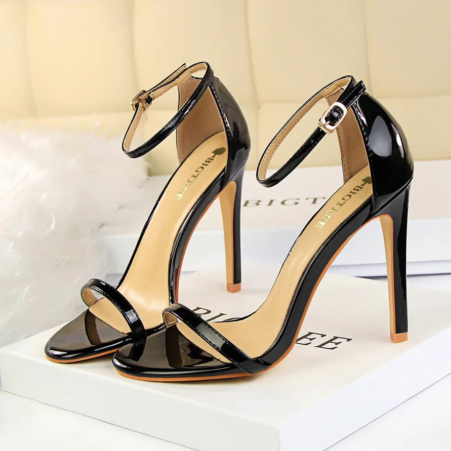Women 10cm High Heels Flock Stripper Sandals Female Fetish Strappy Red Shoes Lady Valentine Green Summer Classic Sexy Pumps
