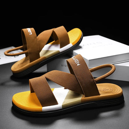 Men's Sandals, Solid Color Blocked Open Toe Breathable Slippers, Comfortable, Non-slip, Durable, Casual Shoes