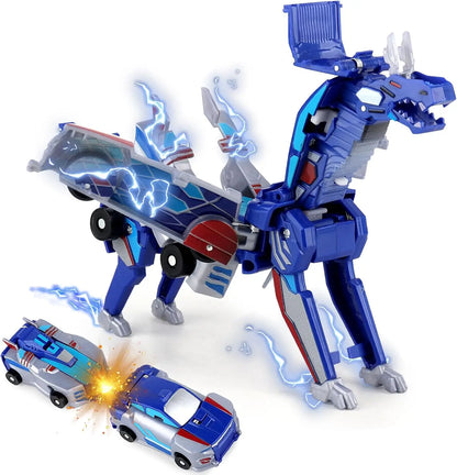 Magnetic 2-in-1 Transforming Car Toy for Kids – Unicorn & Dinosaur Robot, DIY Impact Deformation Racing Educational Gift