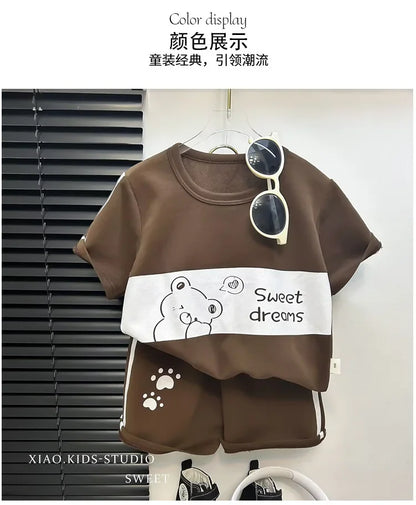 Children's Top and Bottom Clothes Set Short-sleeved Suit Striped Girls Boys T-shirt Summer Children's Clothing Loungewear Outfit