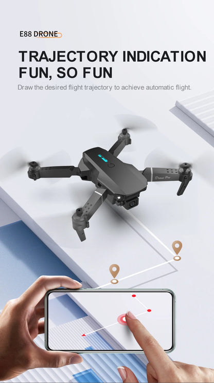 E88 ProIntelligent Folding Drone Supports single/Dual Camera Switching 4KPicture Quality+Wide-angle Shooting WiFiDirect Real-Tim
