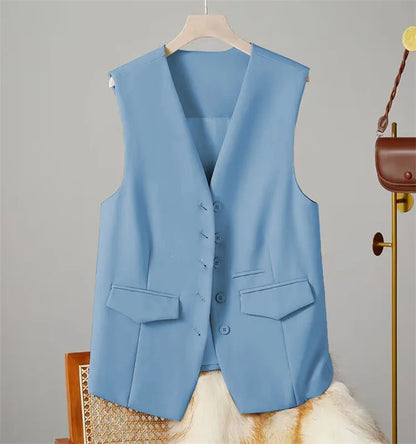 Vest Women Sleeveless Jacket Waistcoat V Neck Single Breasted Tops Outerwear Spring Summer Female 2025 Office Lady Vintage Coat