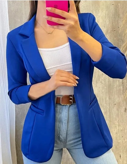 Women Simple Blazer Coat Casual Turn Down Collar Coats Long Sleeve Slim Fit Tailored Jackets Solid Elegant Autumn Open Stitch