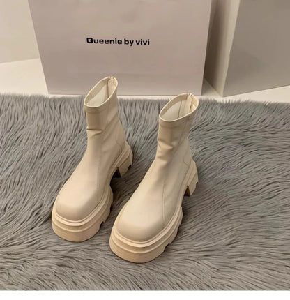 2024New Women's Boots Fashion Leather Casual Boots Luxury Brand Chelsea Ankle Boots for Women Outdoor Platform Boot Botas Mujer