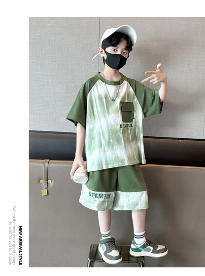 Hot Sale Fashion Baby Boy Suit Summer Casual Clothes Set Top Shorts 2 Piece Outfit Tracksuit for Kids Child Clothing Sets 5-14T