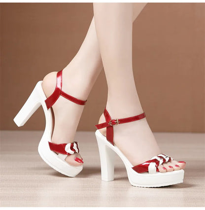 High quality summer leather sandals for women 8cm 10cm high heel 2024 size 32 33 43 platform open toe elegant shoe black white