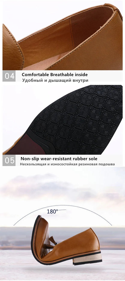 Luxury Men Leather Loafers Designer Tassels Brogue Shoes Male Wedding Shoes Fashion High Quality Men Casual Shoes Big Size 38-46