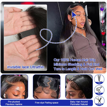 Vietnamese Raw 13X4 Lace Front Wigs For Black Women Remy 30 40 Inch Pre Plucked Bone Straight Human Hair Wigs 13X6 Hd Lace Frontal Wigs
