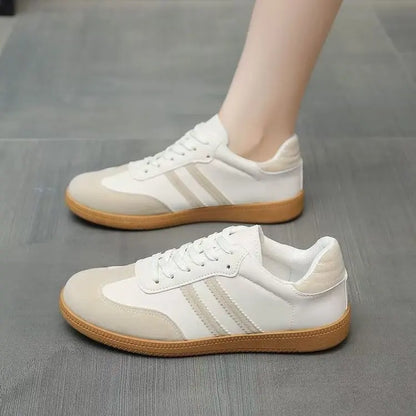 2025 Winter Women's White Platform Sneakers - Breathable Mesh Striped Casual Shoes Comfortable Flat Shoes