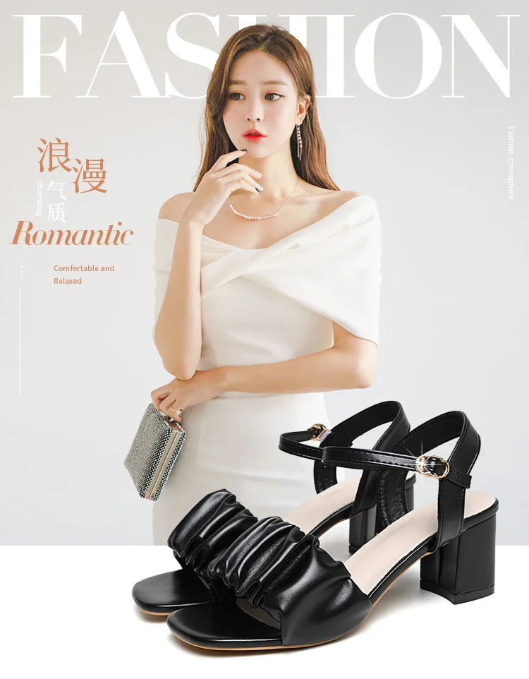 Size 35-42 New Fashion White High Heel Shoe Buckle Sandalias Grace Dress Female Designer Party Shoes 2024 Summer Women's Sandals
