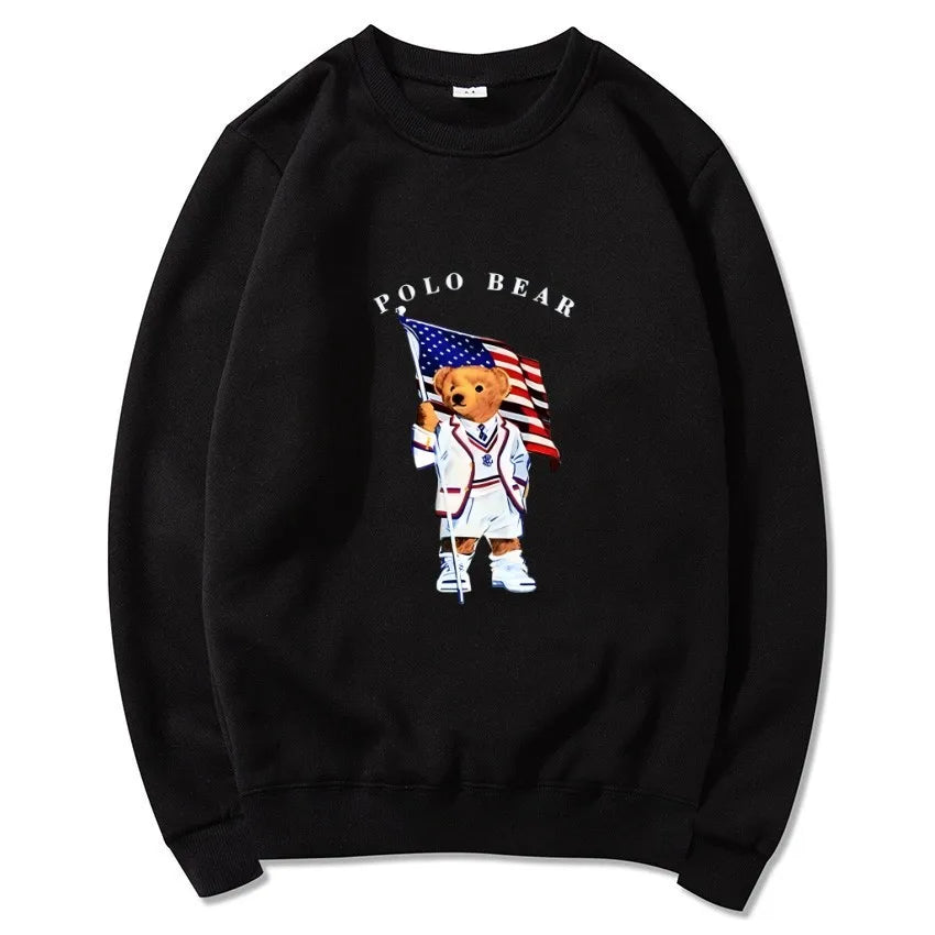 Men's casual and comfortable pullover, fashionable and versatile hooded sweatshirt with teddy bear pattern, sports shirt