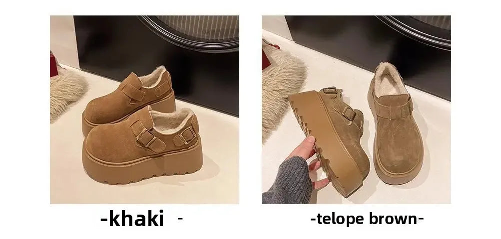 Women's Thick Bottomed Slip-On Flats Fleece Lined Cotton Shoes Spring Autumn Casual Comfortable Flat Heel Warmth Enhancing