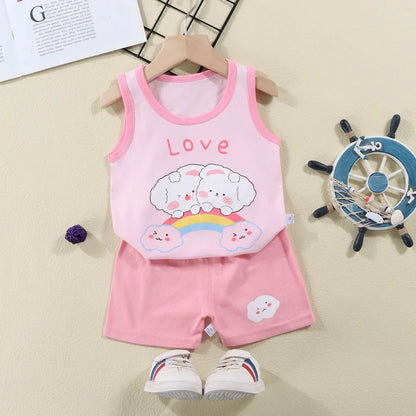 Fashion Kids Clothes Boys Girls Sets Top Shorts 2PCS 100% Cotton Soft Summer Children Baby Cloths T-shirt Shorts Toddler Suit