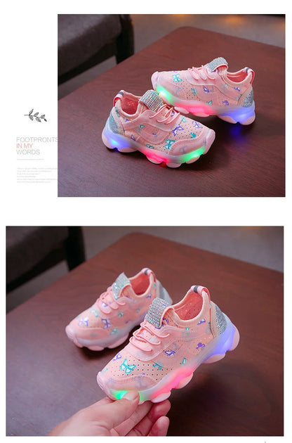 Kid Shoes Children's LED Shining Shoes 2023 Spring New Boys Sports Shoes Girls Elastic Fabric Sequins Casual Shoes Zapatillas