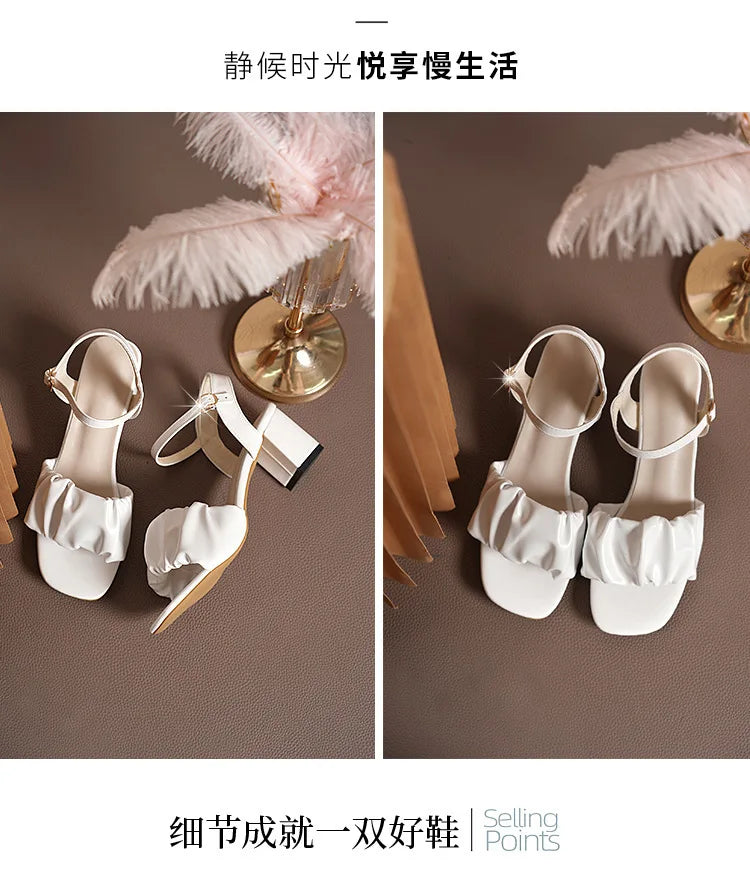 Size 35-42 New Fashion White High Heel Shoe Buckle Sandalias Grace Dress Female Designer Party Shoes 2024 Summer Women's Sandals