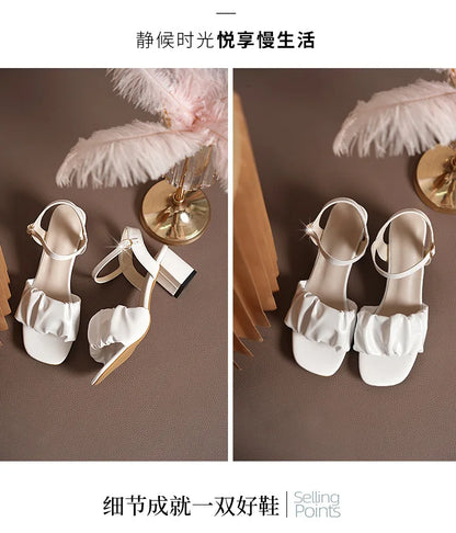 Size 35-42 New Fashion White High Heel Shoe Buckle Sandalias Grace Dress Female Designer Party Shoes 2024 Summer Women's Sandals