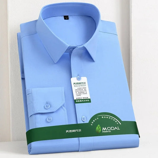 New Quality Anti-Wrinkle Men Shirt Long Sleeves Dress Shirts For Men Slim Fit Camisa Social Business Office White Shirt 5XL