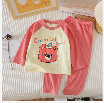 New Baby Boys Girls Warm Pajamas Kids Cute Cartoon Animal O-neck T-Shirt Tops + Pants Pyjamas Autumn Underwear Clothing Sets