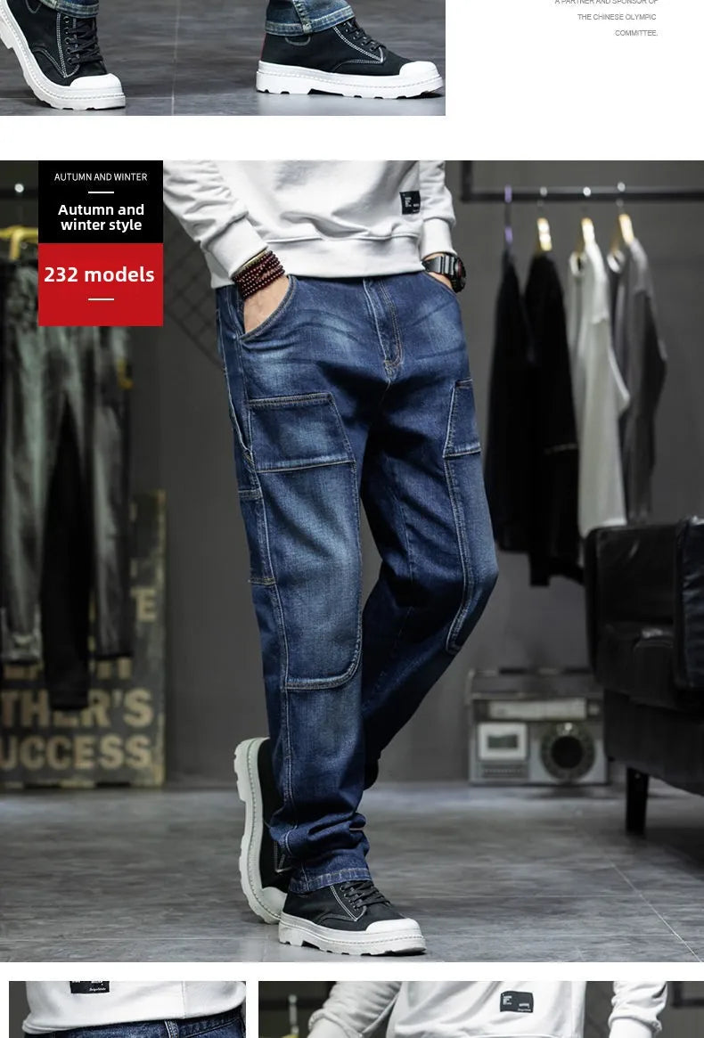 Spring Autumn Men's Jeans Luxury Fashion Plus Size 44 Boyfriend Streetwear Casual Harem Denim Jeans Pants Blue Designer Trousers