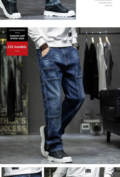 Spring Autumn Men's Jeans Luxury Fashion Plus Size 44 Boyfriend Streetwear Casual Harem Denim Jeans Pants Blue Designer Trousers