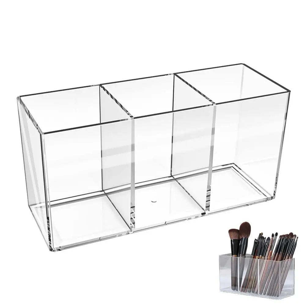 Transparent Acrylic Storage Box 3 Grid Makeup Box Desktop Organizer Makeup Brush Lipstick Rack Stationery Pen Storage Case