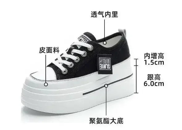 Vulcanized Platform Sneakers Wedge Shoes Non-slip Casual Shoes Women 2025 Autumn Lace-up Comfort Denim Canvas Shoes Thick Sole