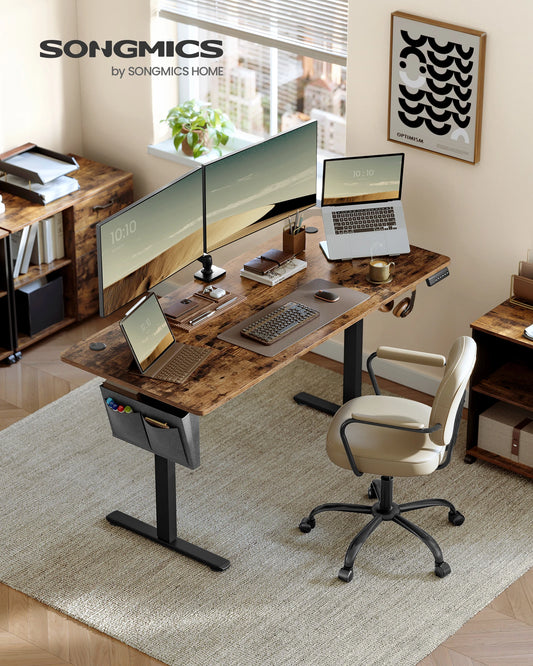 Electric Desk, Height Adjustable, 160 x 70 cm, Continuous Adjustment, 4 Memory Heights, Rustic Brown