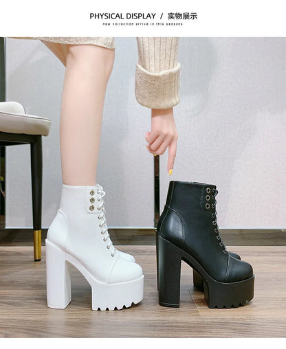 Female Boots Boots For Women Autumn Platform White Black Chunky Super High Heels Ankle High Quality Shoes Woman 2023 Brand New