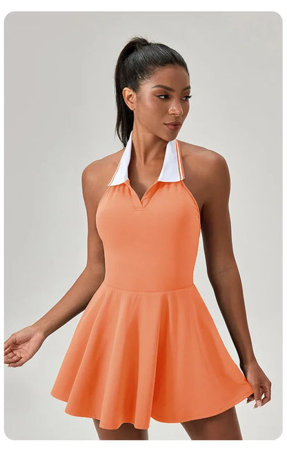 Summer Dress Vest Deep V Hanging Neck Sexy Dress for Women Contrasting Color Lapel Golf Skirt Outdoor Sports Gym Running