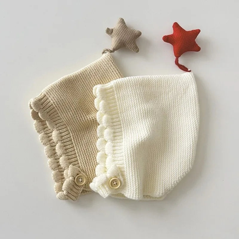 0-3Years Winter Korean Baby Solid Woolen Hat New Star Knitted Warm Cute Ear Protecting Hat Versatile Infant Newborns Cotton Cap