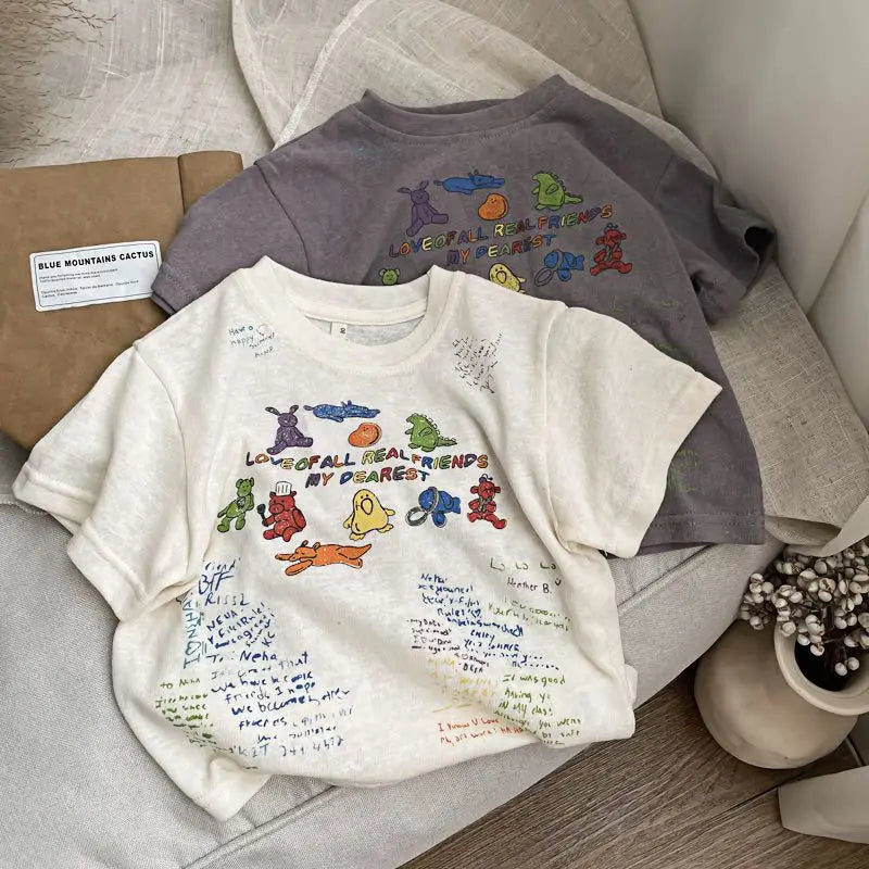 2025 Cartoon Baby T-shirts Korea Style Children's Baby Short Sleeve Printing Tees For Boys Girls