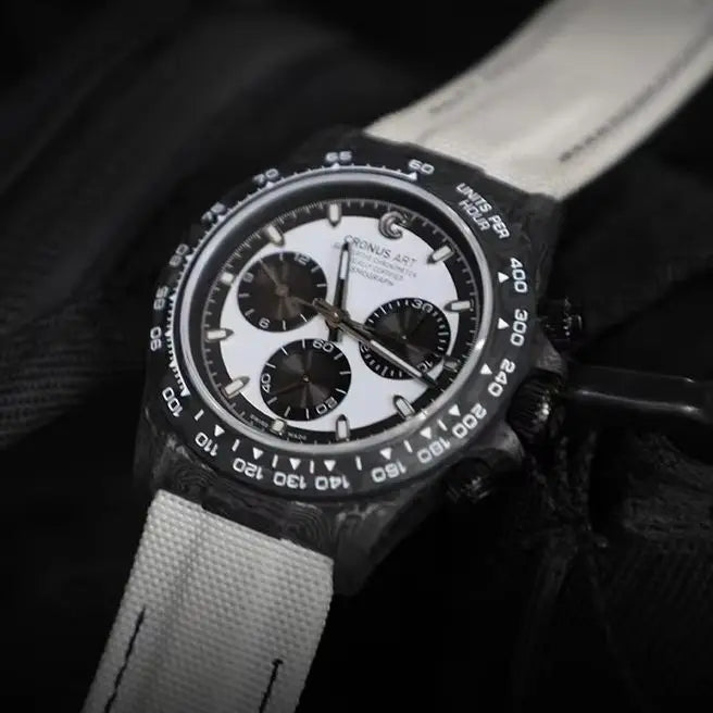 CRONUSART Men Chronograph Watch Pilot 40mm Automatic Mechanical Wristwatch Carbon Fiber Case Luminous Sapphire Mirror