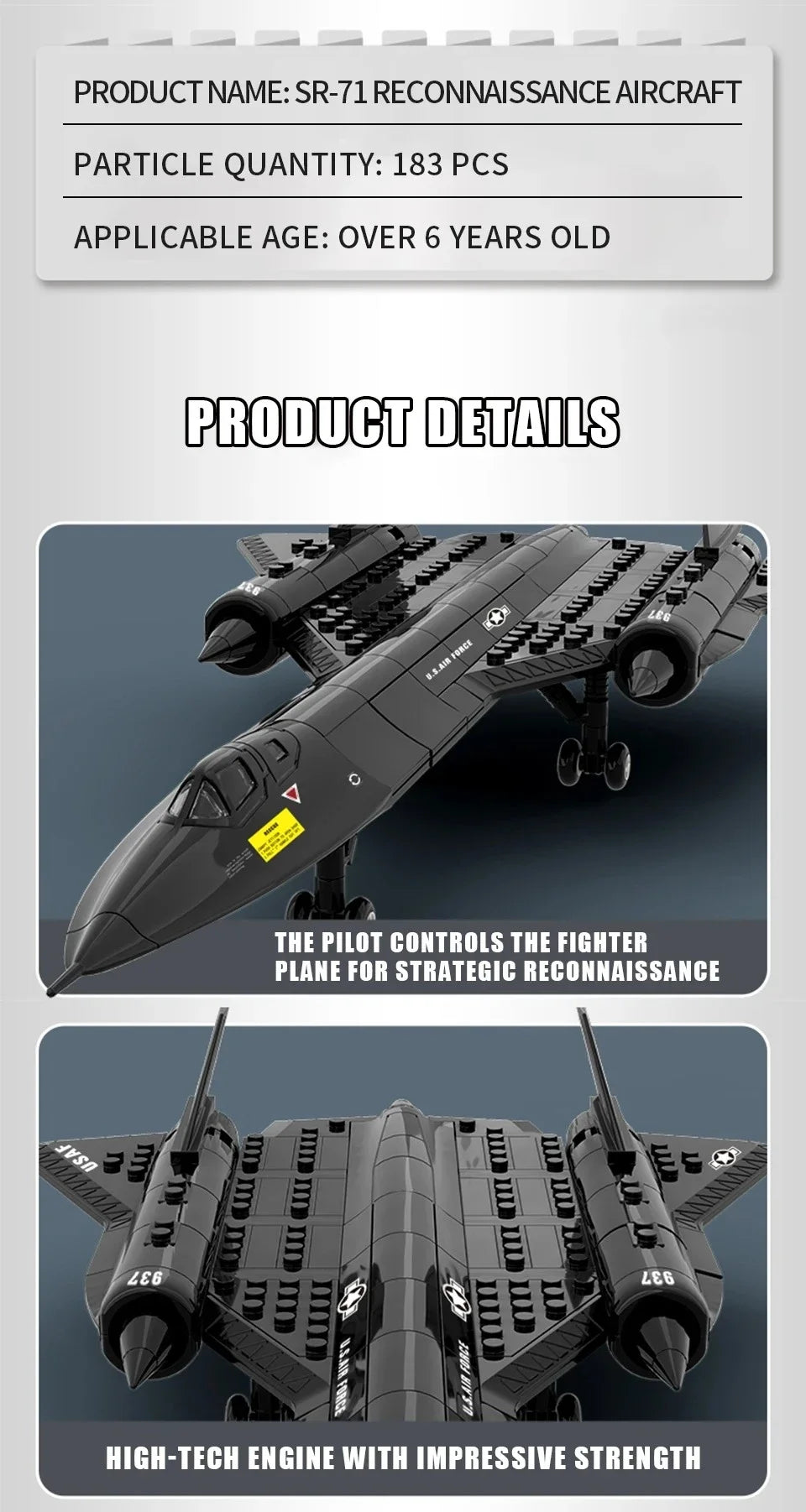 Creative Military SR-71 Blackbird Spy Plane  Building Blocks SetsMOC Kit Assembly Bricks STEM Learning Toys Gift for Children