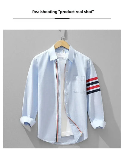 Fashionable Retro Striped Men's Long Sleeve Shirt Casual Handsome Outerwear Korean Style Spring Autumn Wear from Mainland China