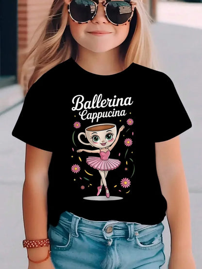 Italian Brainrot Cute Meme T-Shirt for Girls Clothes Ballerina Cappuccino Print Tee Tops Pink Summer Kawaii Outfits Streetwear
