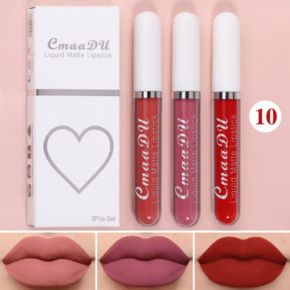 1/3pcs Matte Lipstick Set Liquid Waterproof Velvet Sexy Red Lip Gloss Kit Makeup Lasting Non-stick Cup Lip Tint Beauty Cosmetics